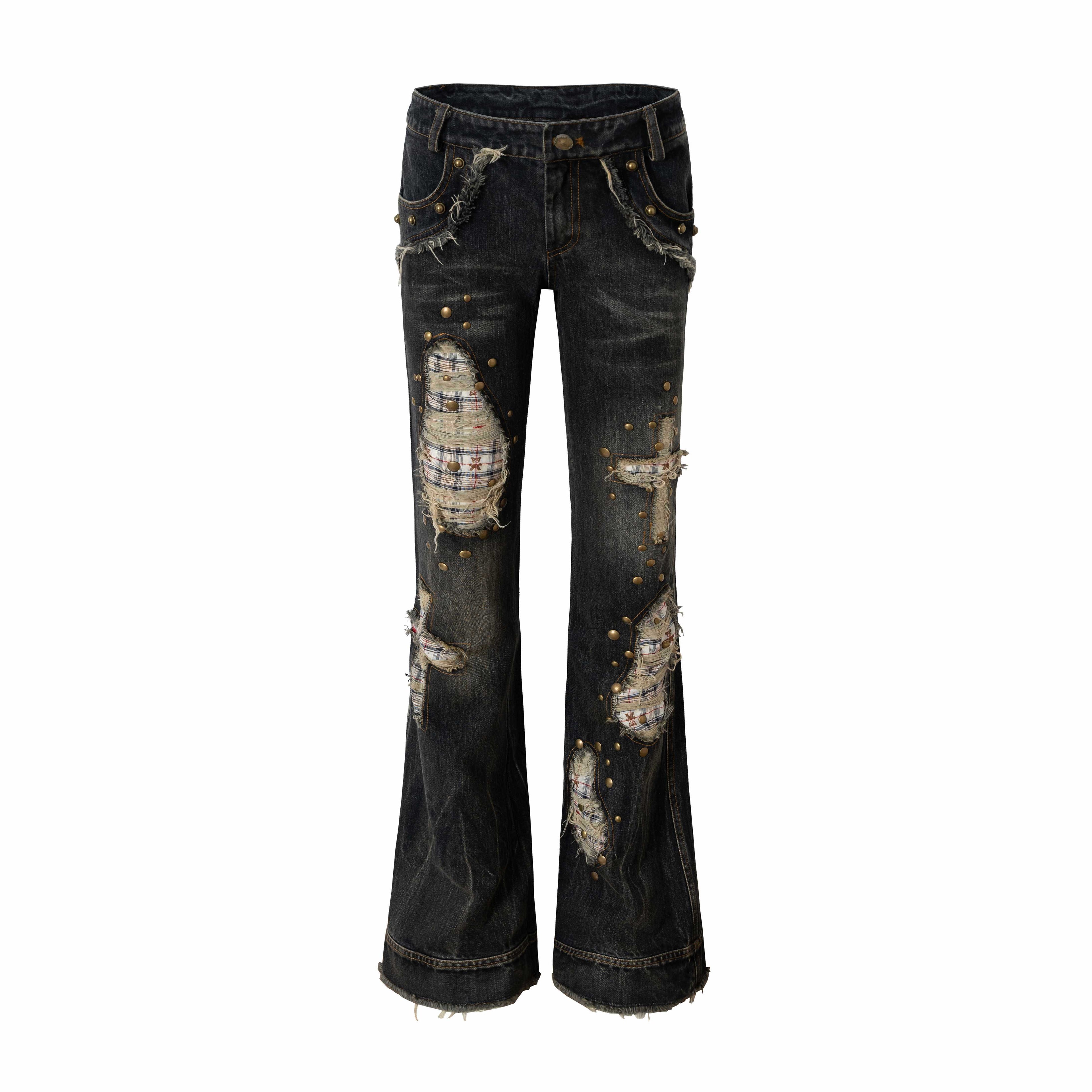 NO_ROMANCE_Distressed_Low_Rise_Slim_Fit_Plaid_Punk_Zipper_Denim_Women_Straight_Jeans_MISSTT