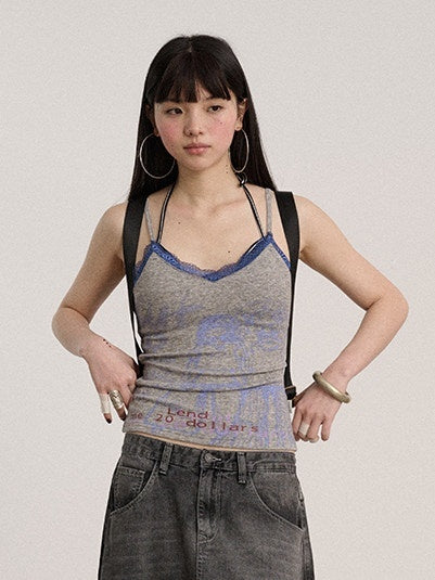 Achihara_Letter_Print_Strappy_V-neck_Slim_Fit_Women'S_Polyester_Lace_Camisoles_MISSTT