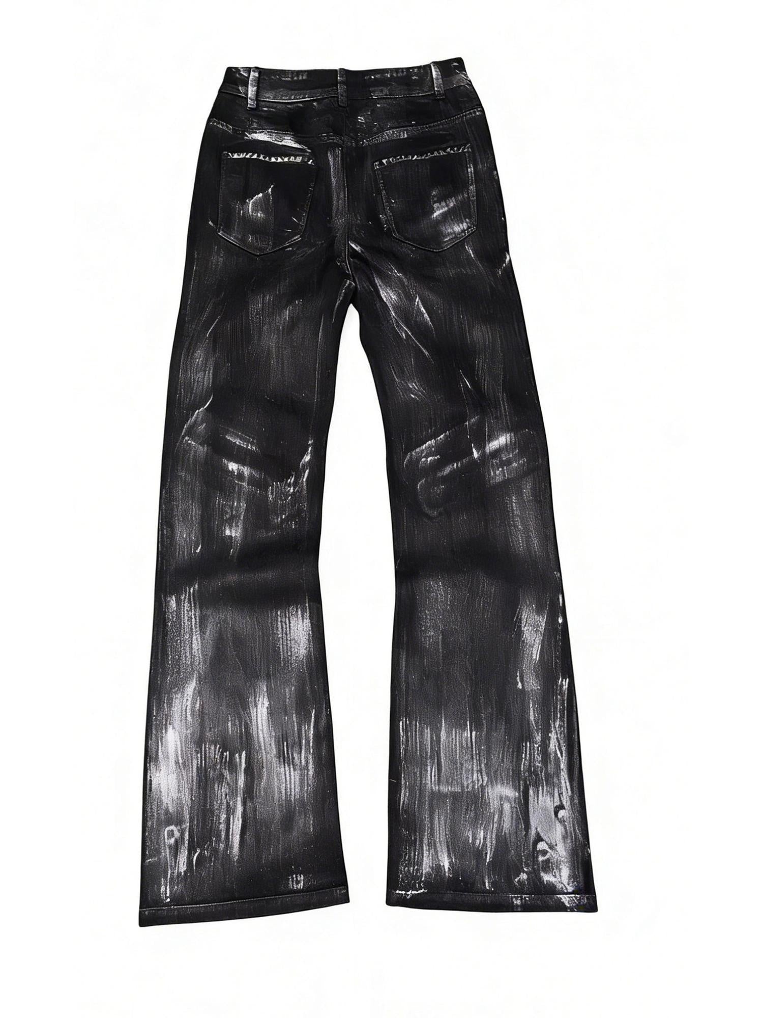 PAIKI Zipper Studs Digital Galaxy Print Mid Rise Slim Unisex Straight Jeans