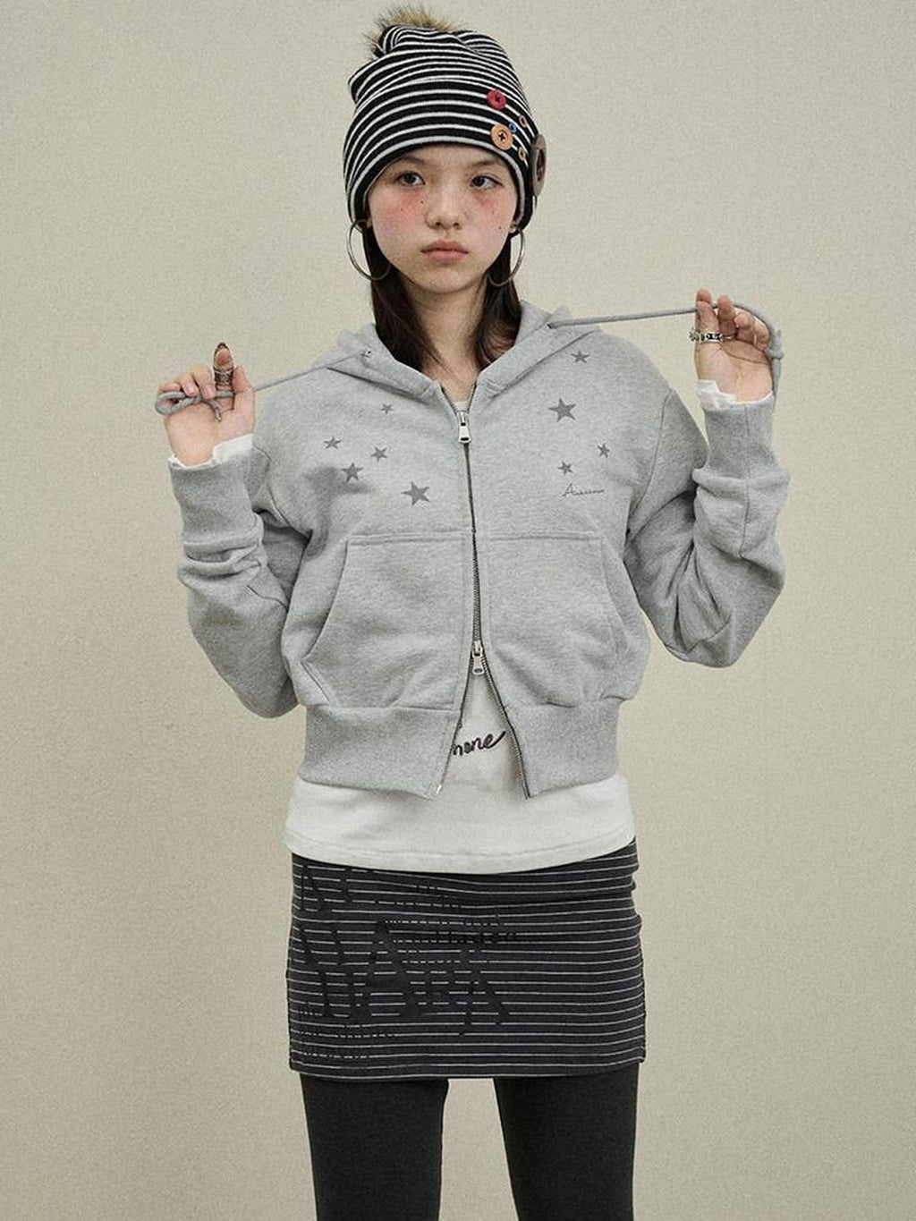 Achihara Star Print Cropped Zip Hooded Slim Fit Long Sleeve Women'S Cotton Hoodies