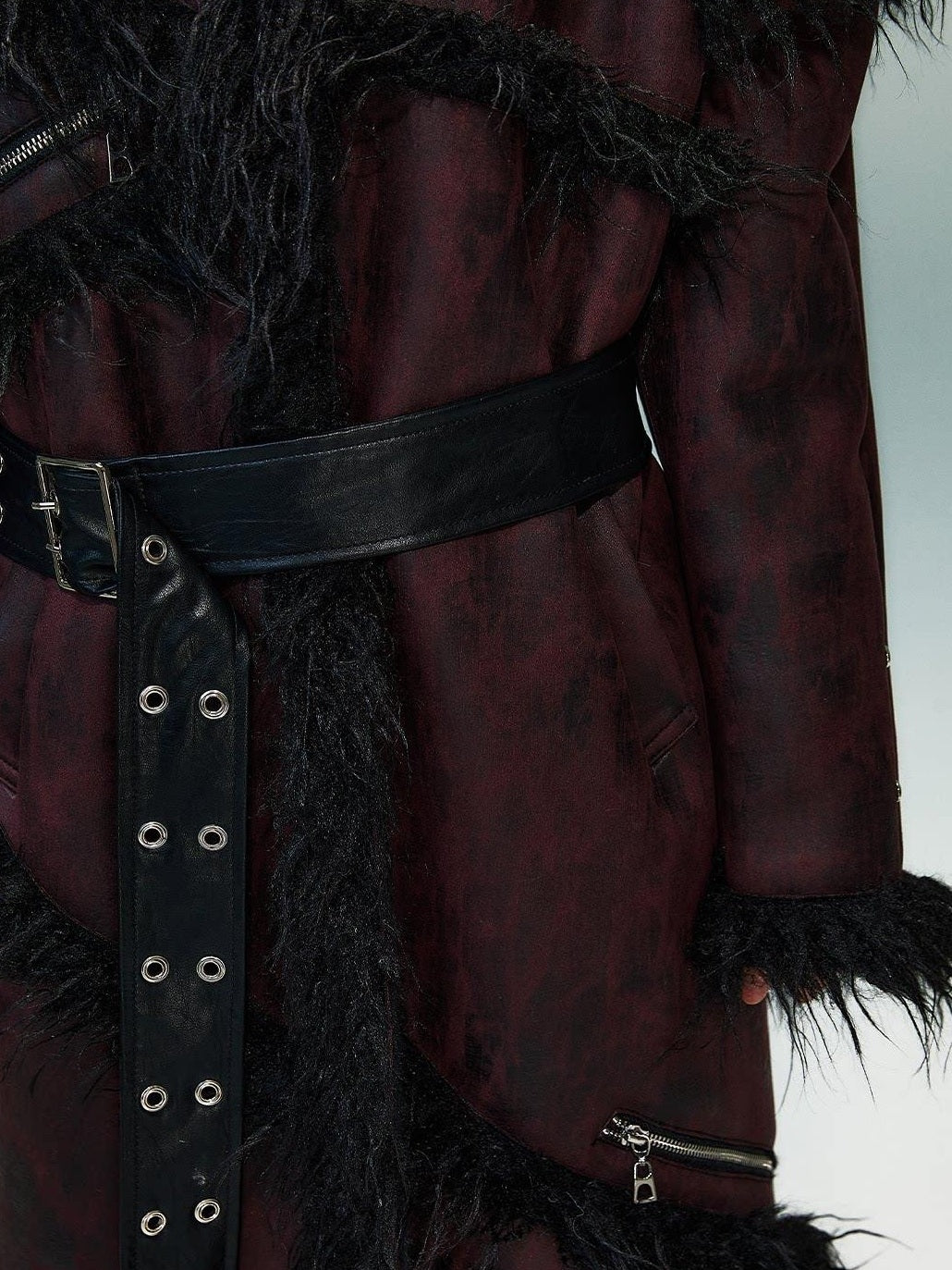 Frustration Garden Thick Oversized Asymmetric Raglan Sleeves Punk Street Women Black Red Long Coats