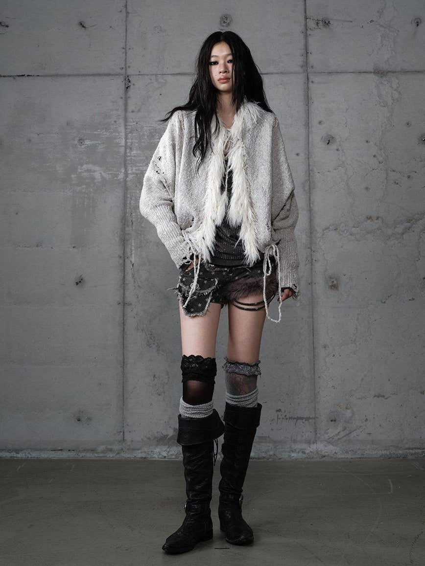 NO ROMANCE Cozy Wool Blend Vintage Loose Fringe Batwing Cardigan Women Knit Sweaters