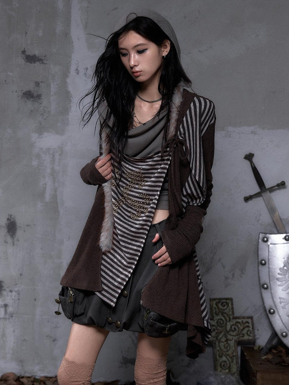 NO ROMANCE Cozy Soft V-neck Vintage Loose Striped For Women Knitwear Cardigans