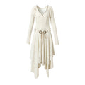 NO_ROMANCE_Regal_V-neck_Knit_Puff_Sleeve_Asymmetric_Hem_Women_City_Walk_Casual_Midi_Dresses_MISSTT