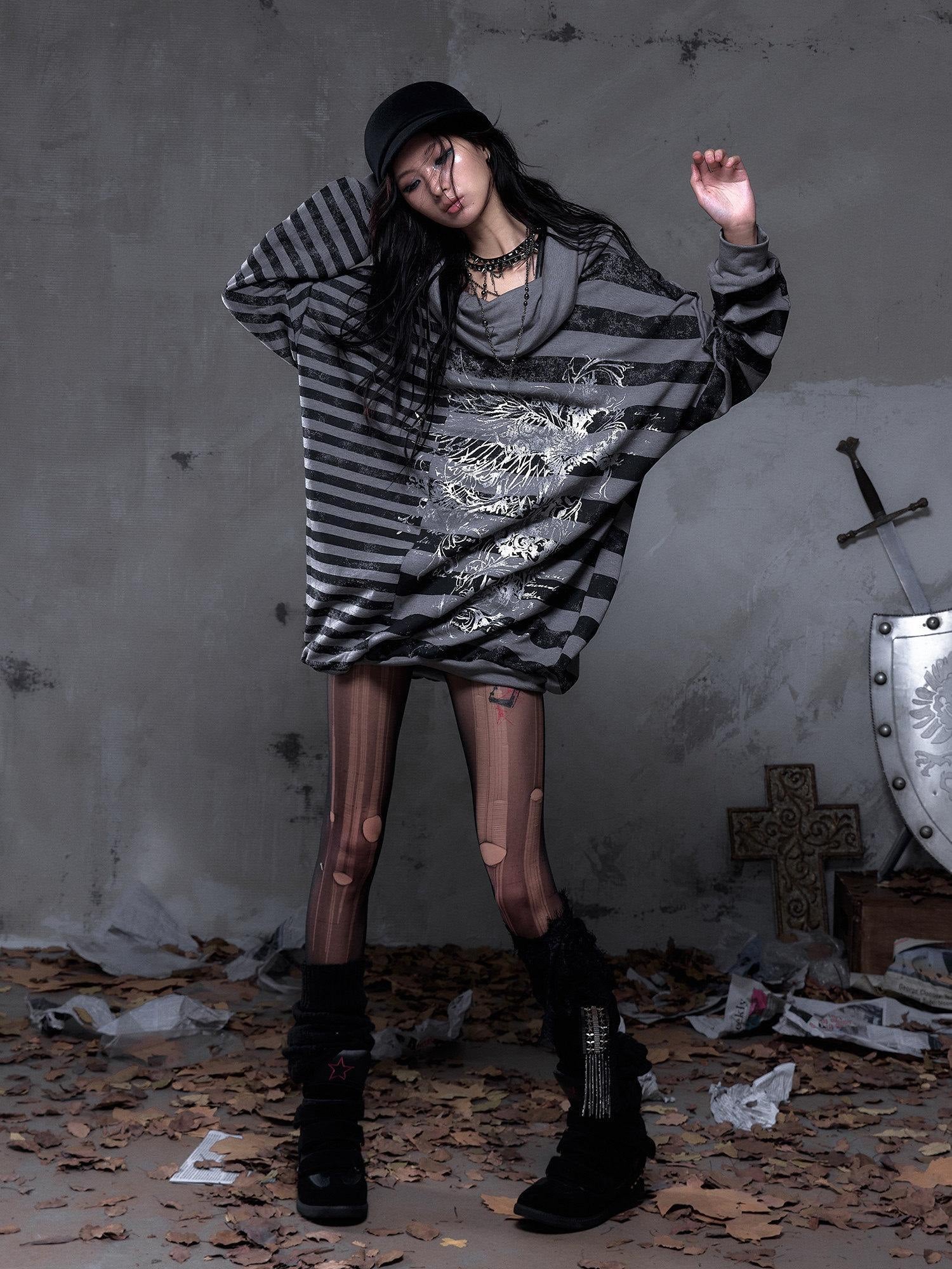NO ROMANCE Stretch Viscose Printed Relaxed Loose Longsleeve Women Party Casual Mini Dresses