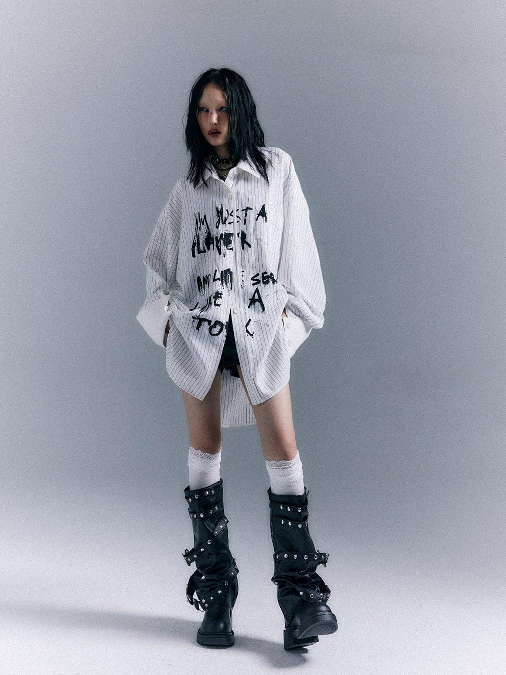 Frustration Garden Original Loose Fit Asymmetric Button Print Pocket Unisex Long Sleeve Shirts