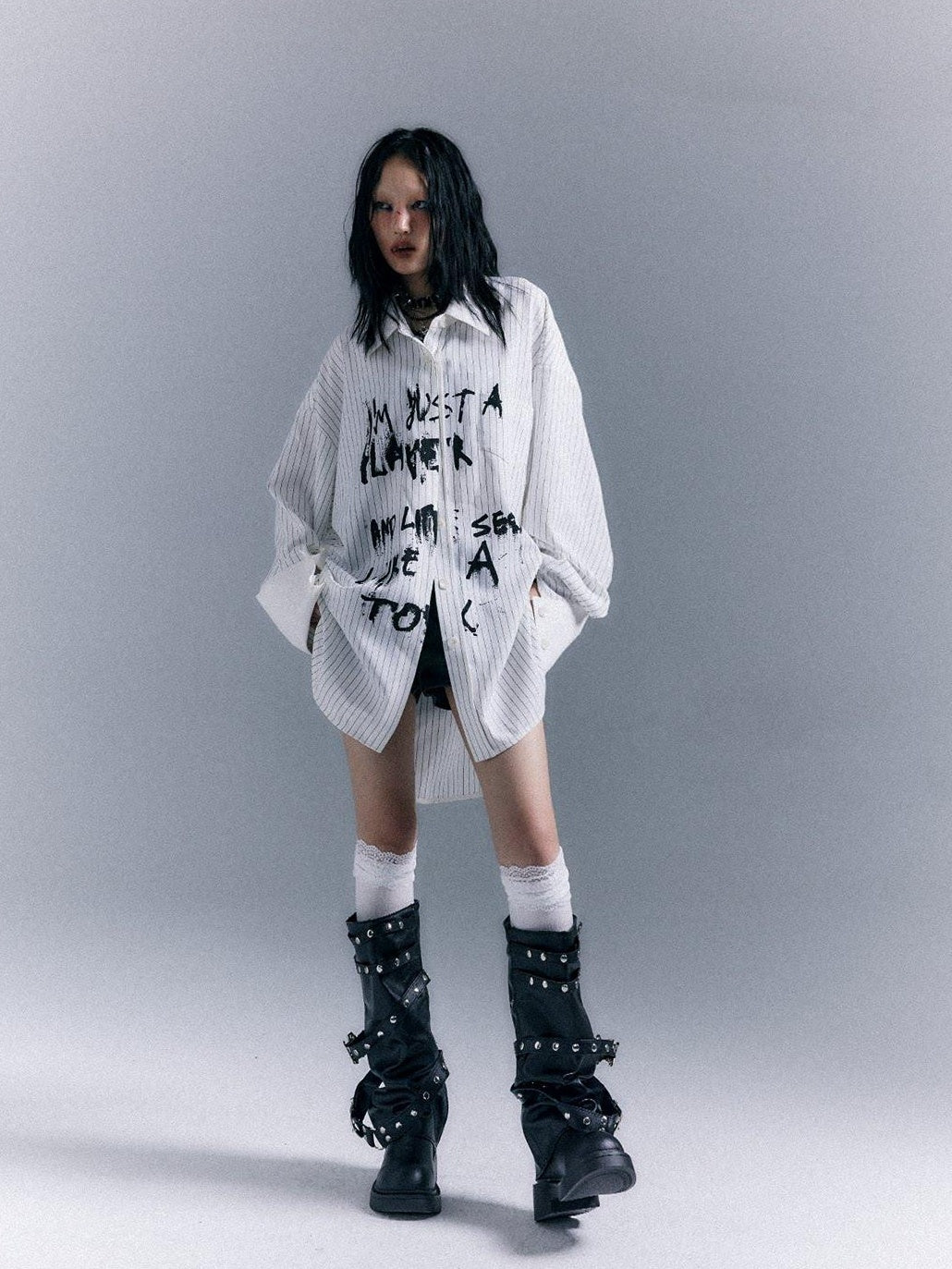 Frustration Garden Original Loose Fit Asymmetric Button Print Pocket Unisex Long Sleeve Shirts