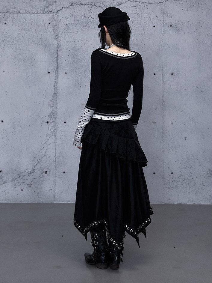 NO ROMANCE Edgy Asymmetrical High Waist A Line Loose Gothic Pu Suede Patchwork Maxi Skirts