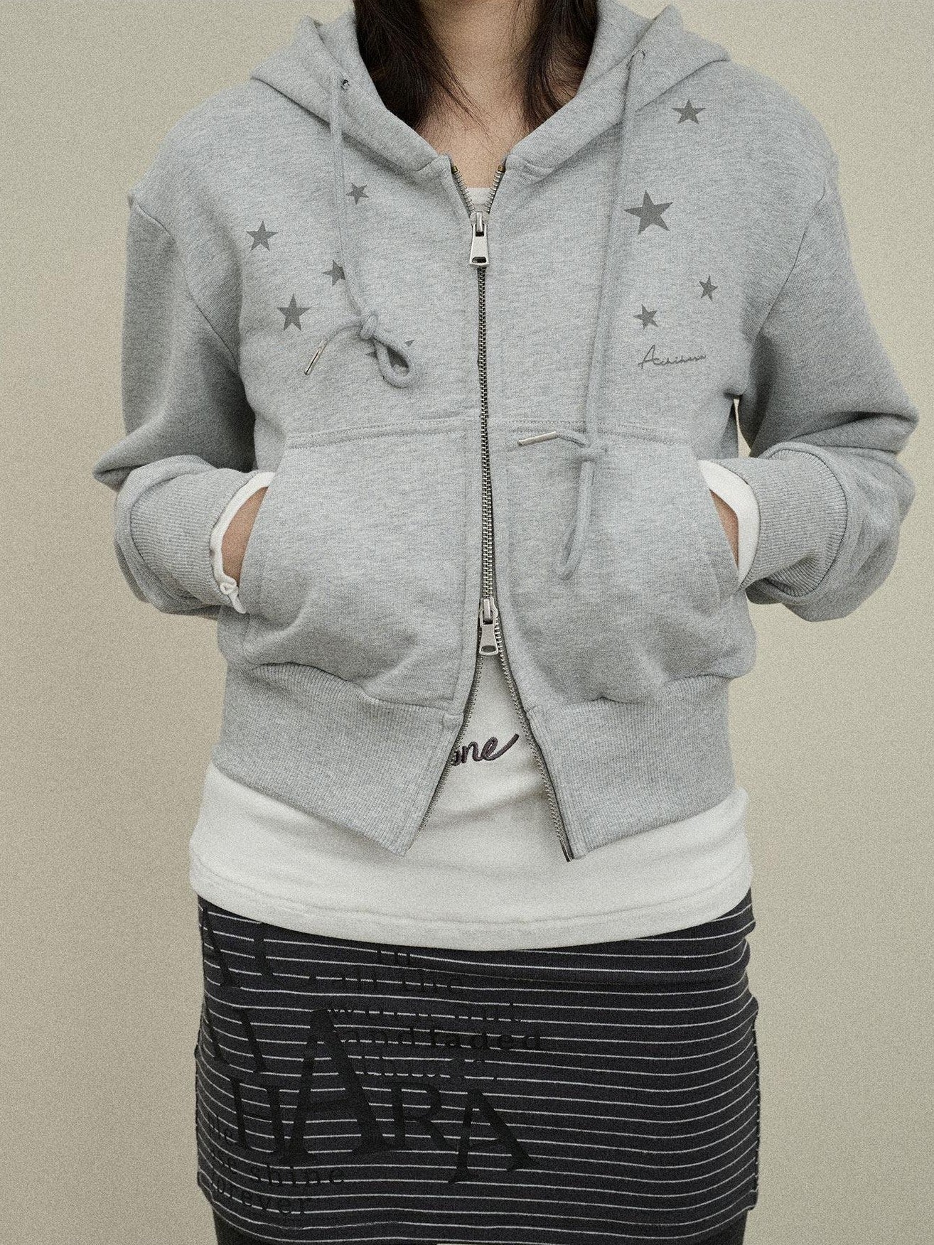 Achihara Star Print Cropped Zip Hooded Slim Fit Long Sleeve Women'S Cotton Hoodies
