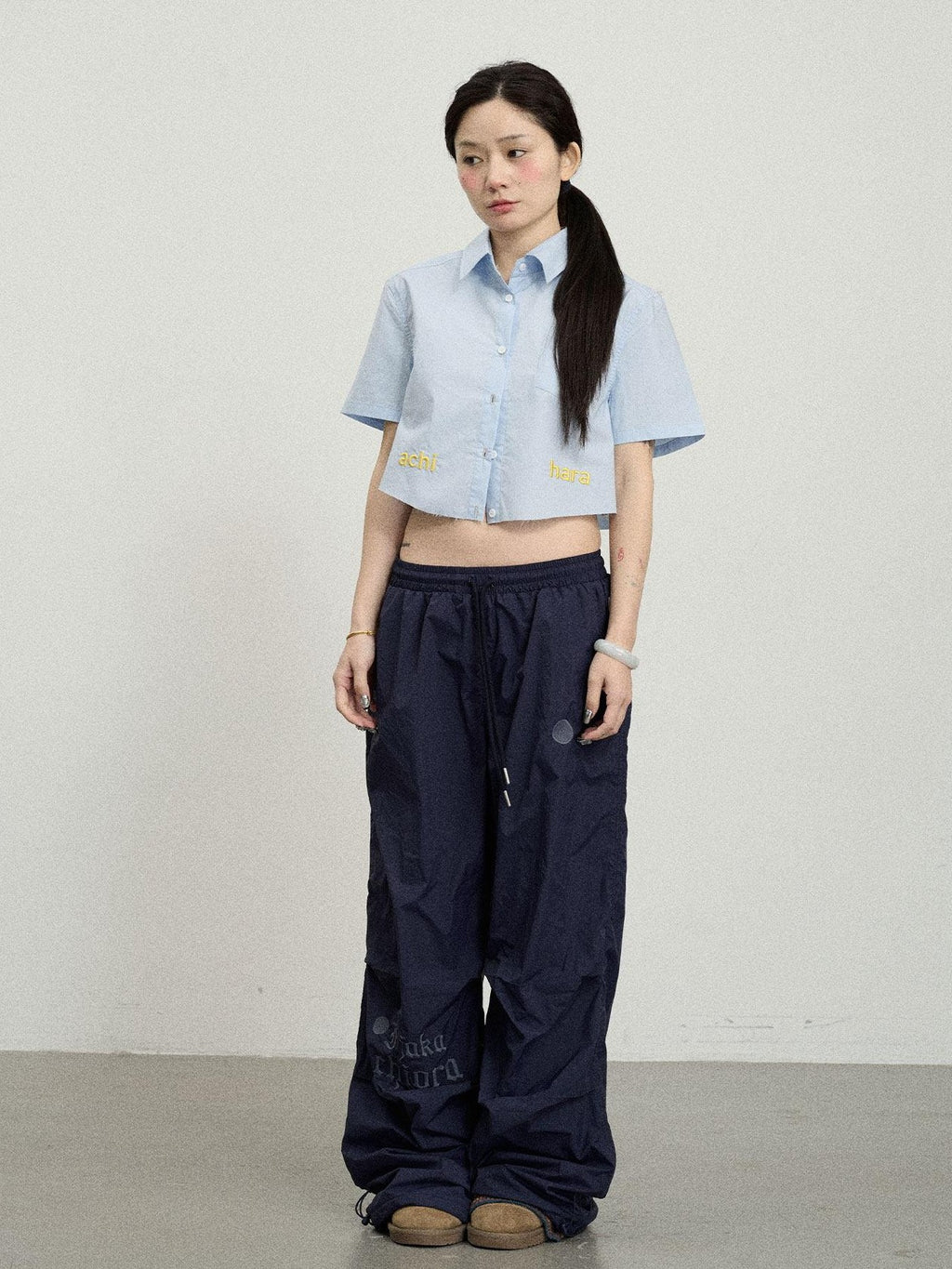 Achihara Soda Blue Office Collared Short Sleeve Women'S 100 Percent Cotton Crop Tops