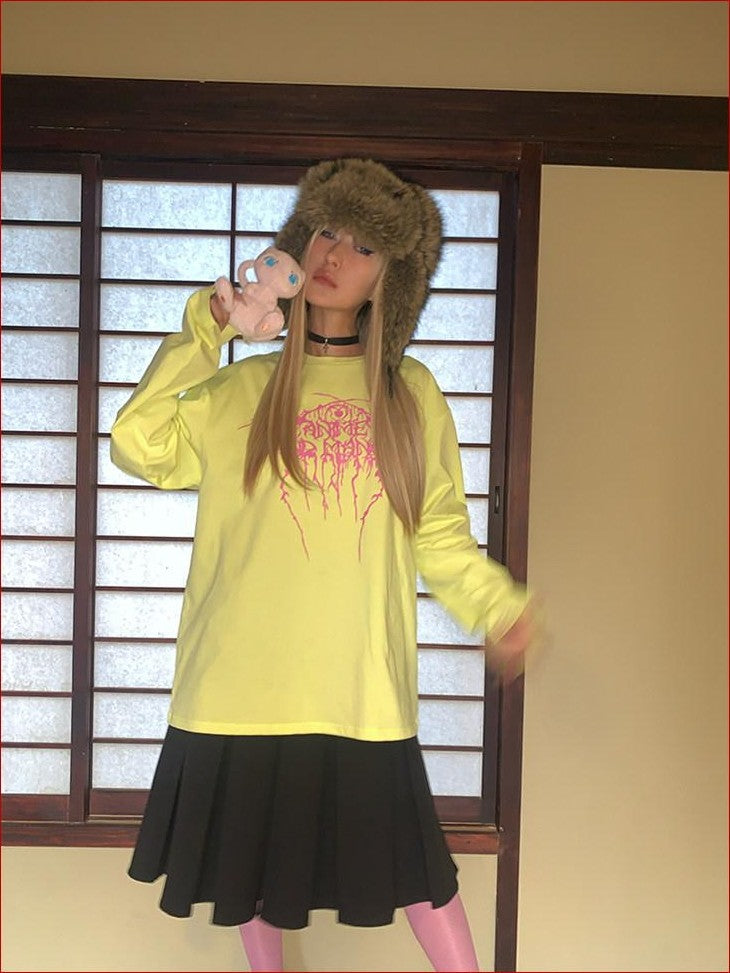 FOURFORTY Anime Manga Magic Lightning Oversized Women's Long Sleeve T-shirts