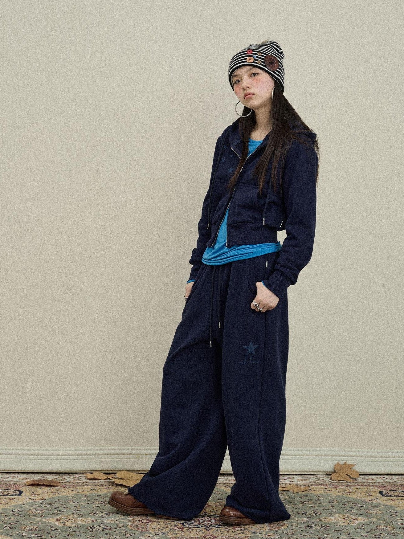 Achihara Star Print Relaxed Wide Leg Natural Waist Women'S Cotton Sweatpants