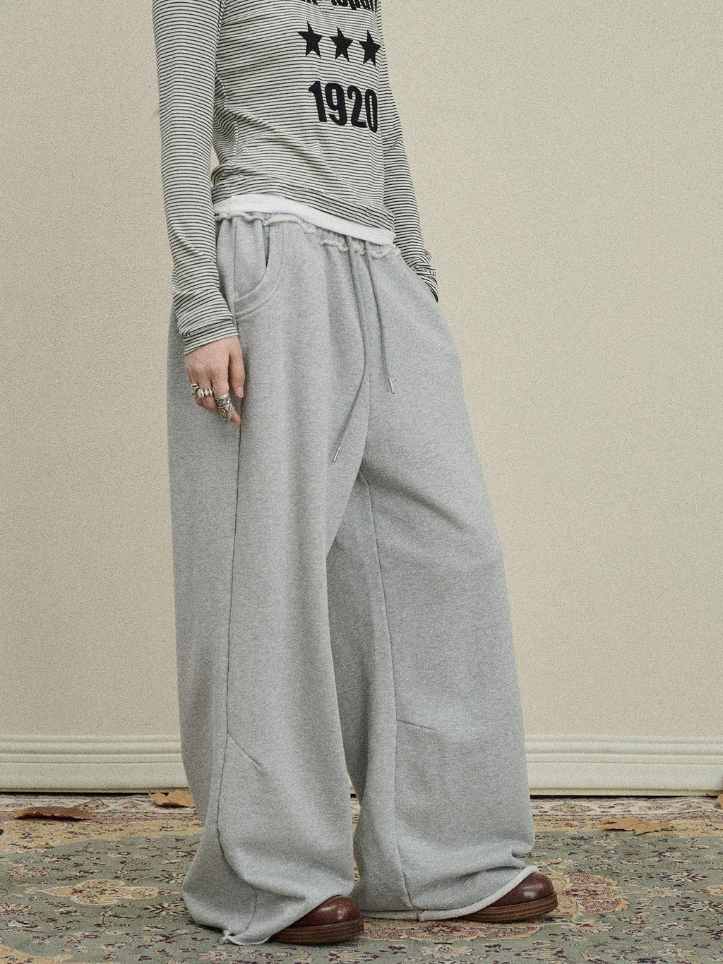 Achihara Star Print Relaxed Wide Leg Natural Waist Women'S Cotton Sweatpants