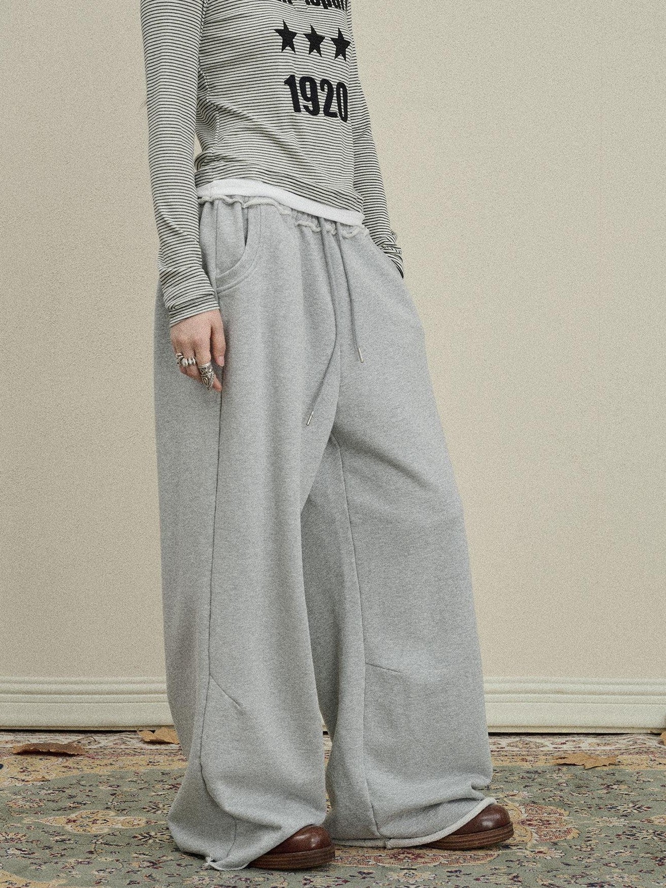 Achihara Star Print Relaxed Wide Leg Natural Waist Women'S Cotton Sweatpants