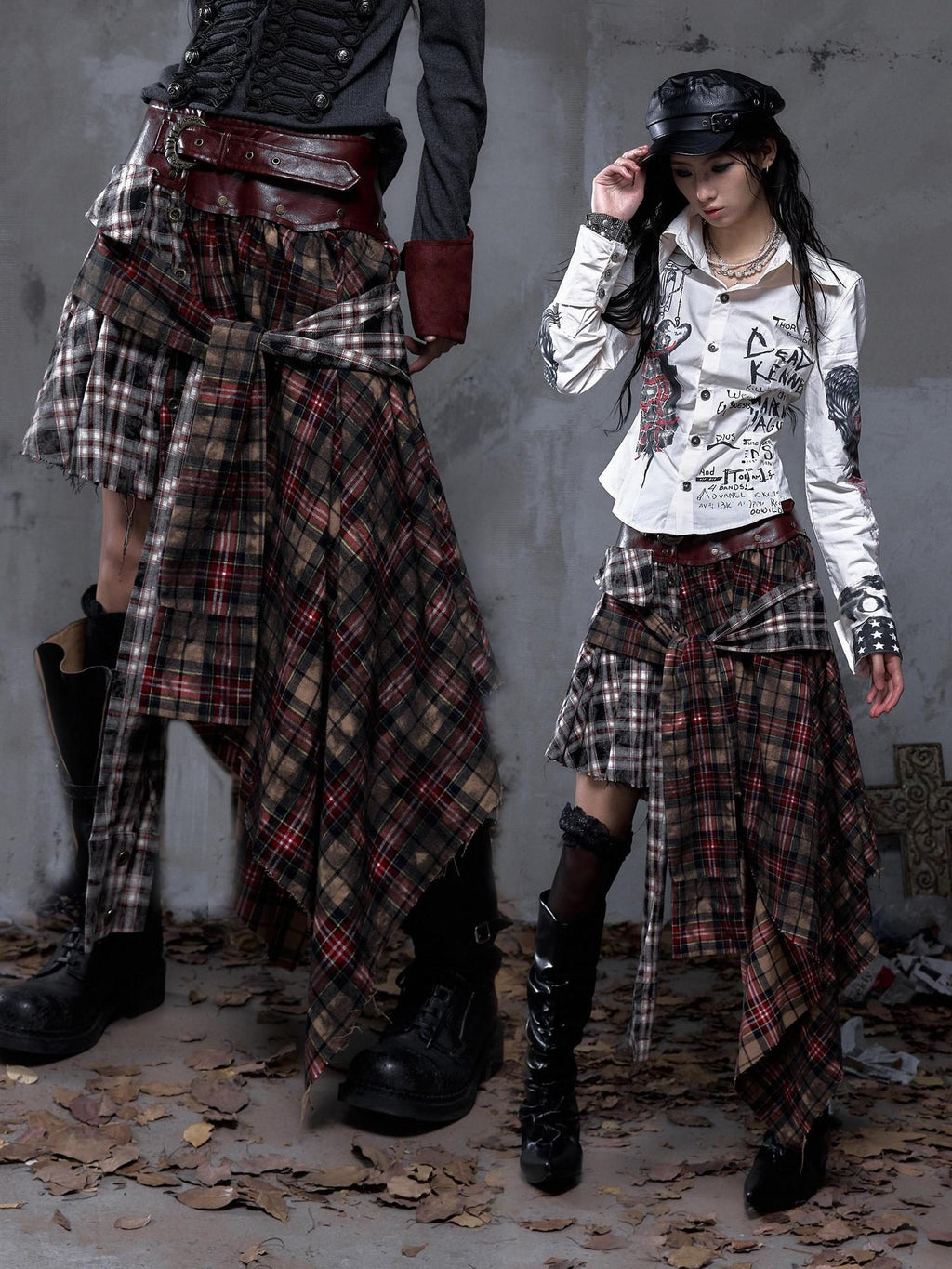 NO ROMANCE Edgy Patchwork Asymmetric Slim Mid Waist Women Citywalk Midi Skirts