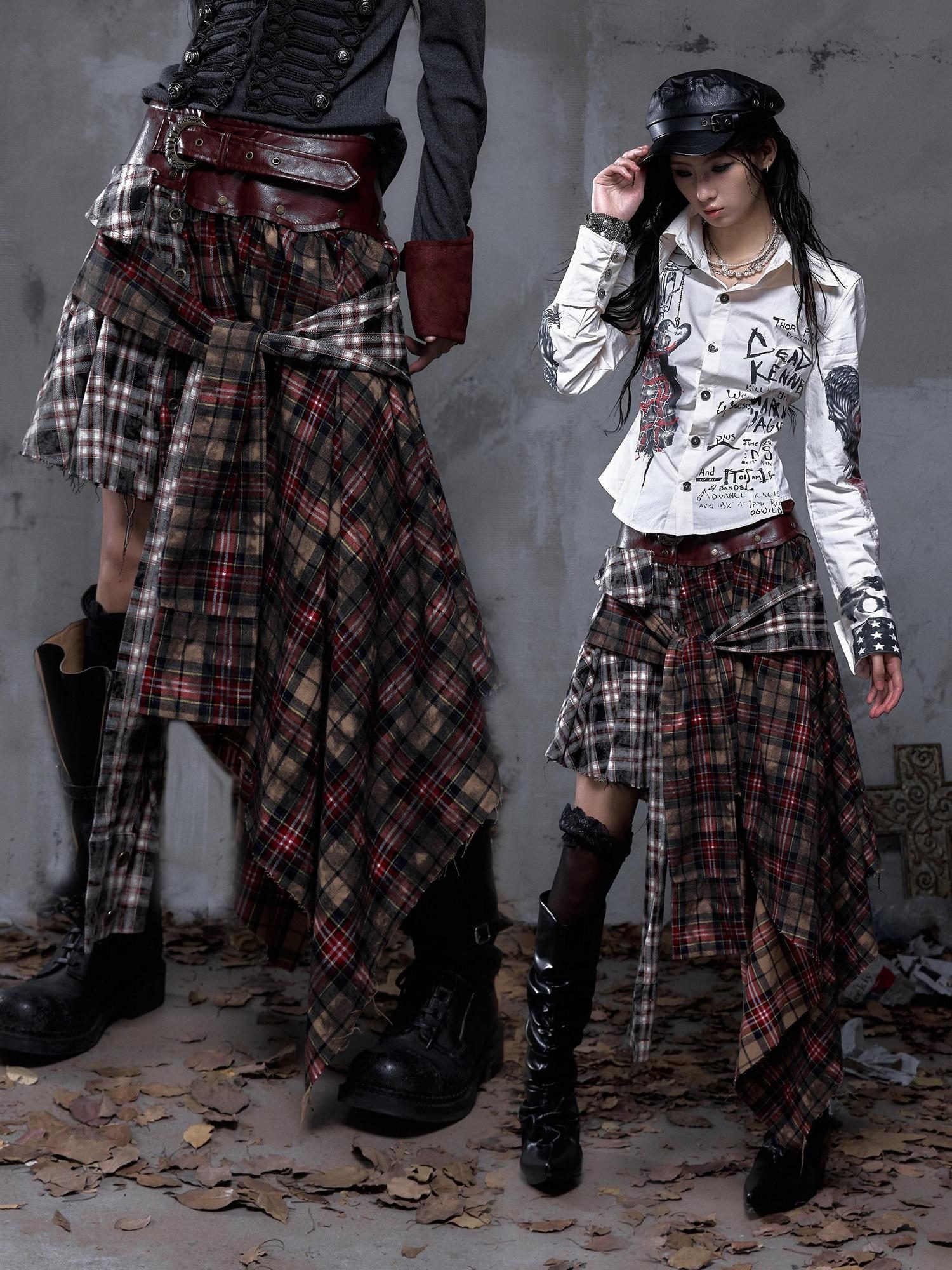 NO ROMANCE Edgy Patchwork Asymmetric Slim Mid Waist Women Citywalk Midi Skirts