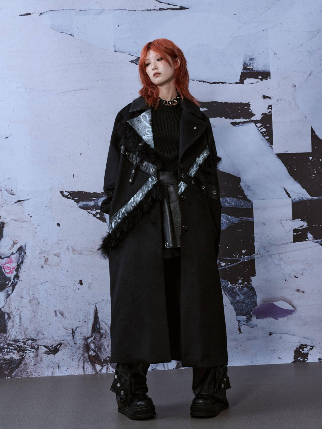 Frustration Garden Punk Street Straight Long Blazer Collar Patchwork Asymmetrical Youth Wool Coats