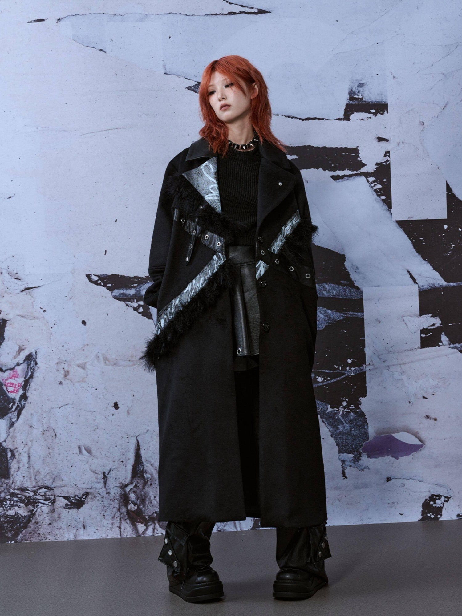 Frustration Garden Punk Street Straight Long Blazer Collar Patchwork Asymmetrical Youth Wool Coats