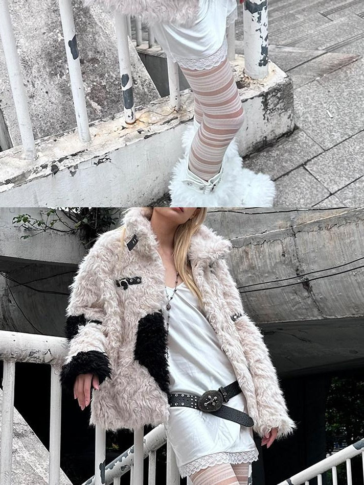 CFIERCE Thick Hooded Mid Length Casual Unisex Off White Polyester Warm