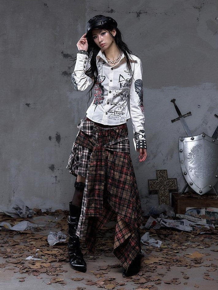 NO ROMANCE Edgy Patchwork Asymmetric Slim Mid Waist Women Citywalk Midi Skirts