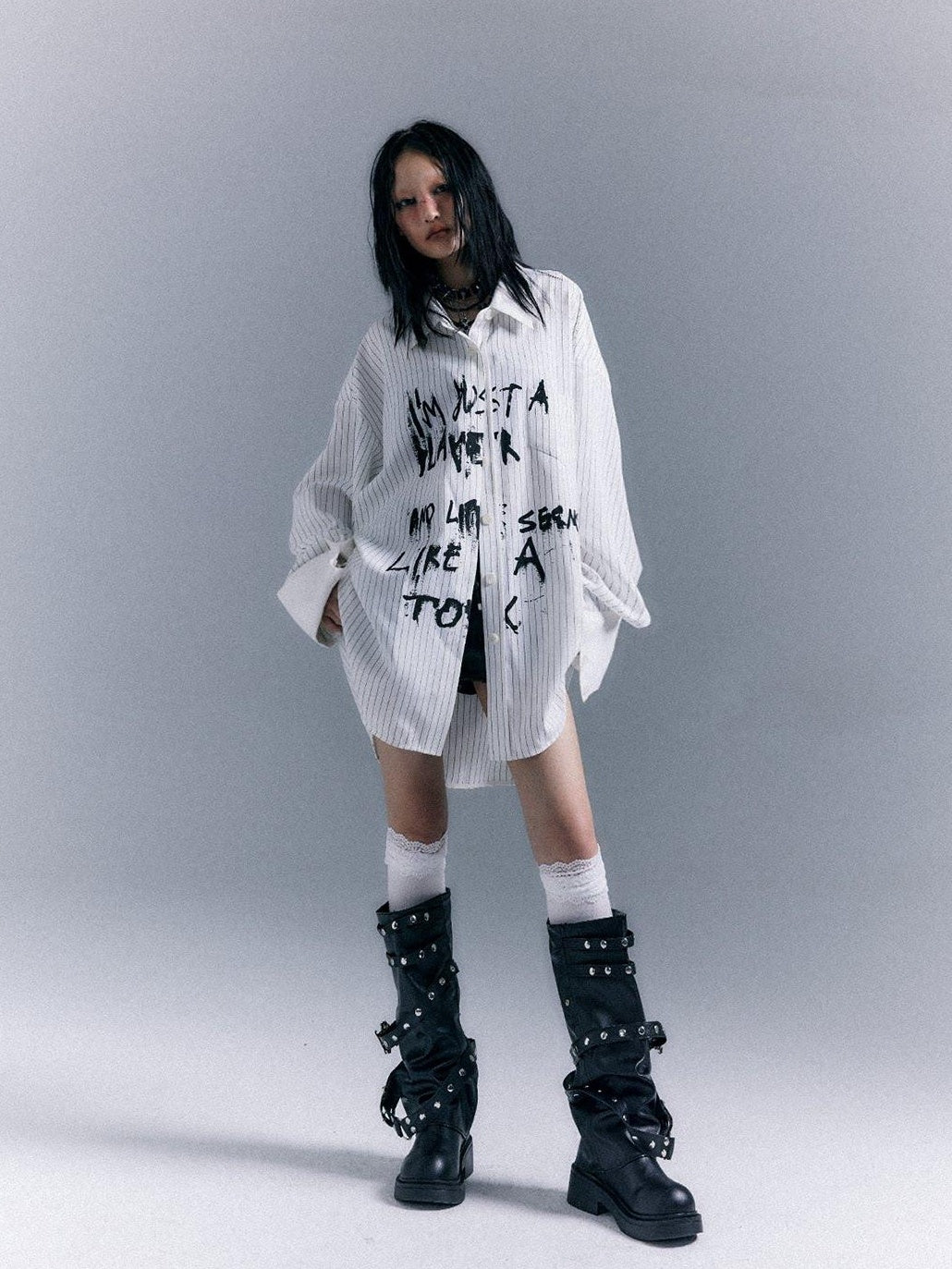 Frustration Garden Original Loose Fit Asymmetric Button Print Pocket Unisex Long Sleeve Shirts