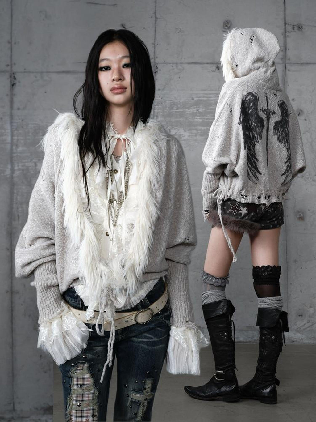 NO ROMANCE Cozy Wool Blend Vintage Loose Fringe Batwing Cardigan Women Knit Sweaters