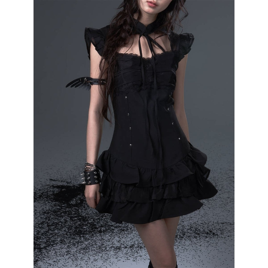 Frustration_Garden_Dark_Gothic_Tie_Waist_Flutter_Sleeves_Black_Tiered_Skirt_Casual_Mini_Dresses_MISSTT