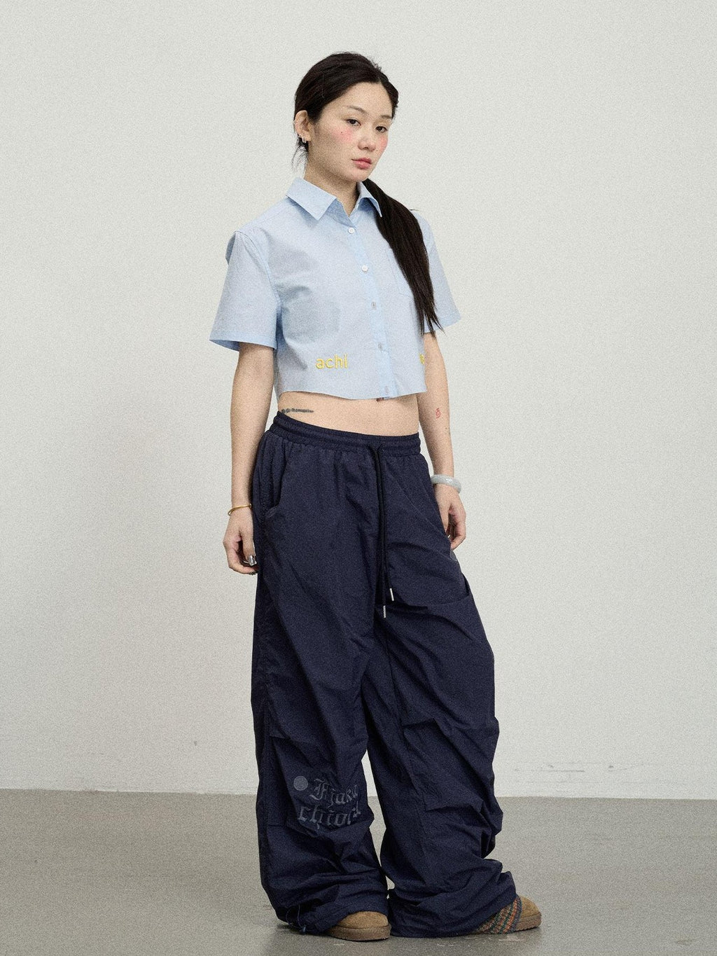 Achihara Soda Blue Office Collared Short Sleeve Women'S 100 Percent Cotton Crop Tops