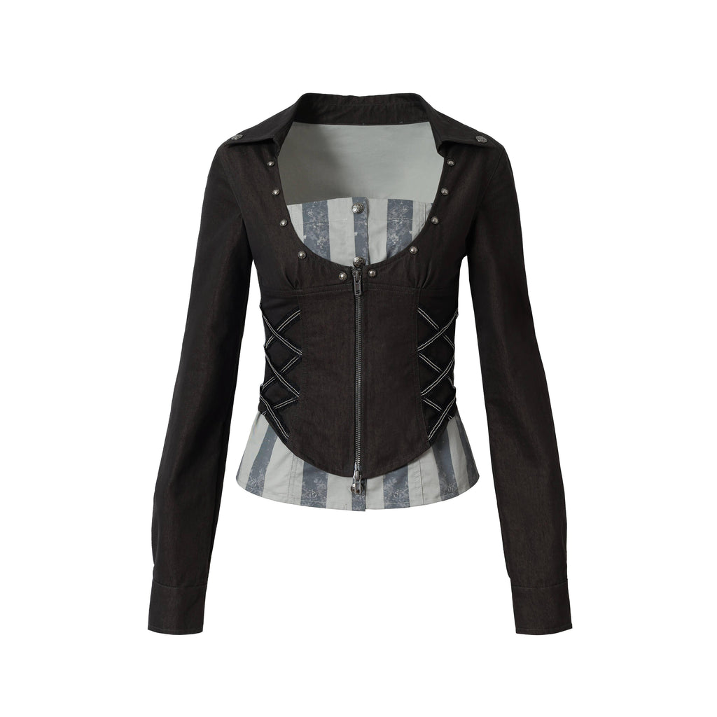 NO_ROMANCE_Original_Design_Slim_Fit_Printed_Zipper_Long_Sleeve_Women_Black_Blouses_MISSTT
