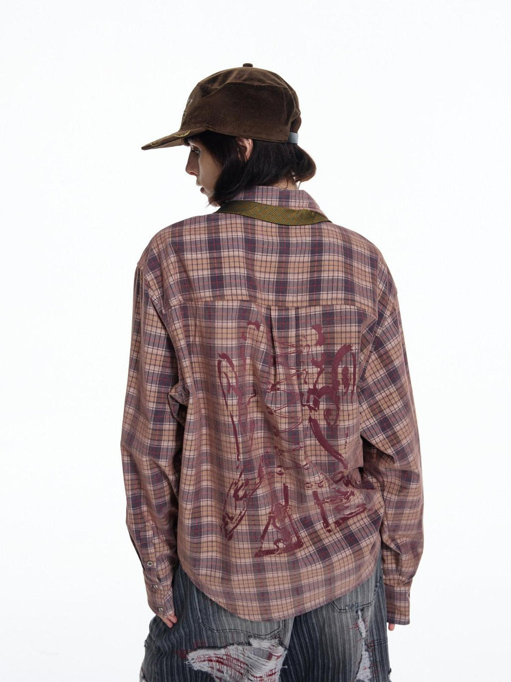 EMOBROTHER 100 Percent Cotton Loose Fit Printed Red Check Casual Unisex Longline Shirts