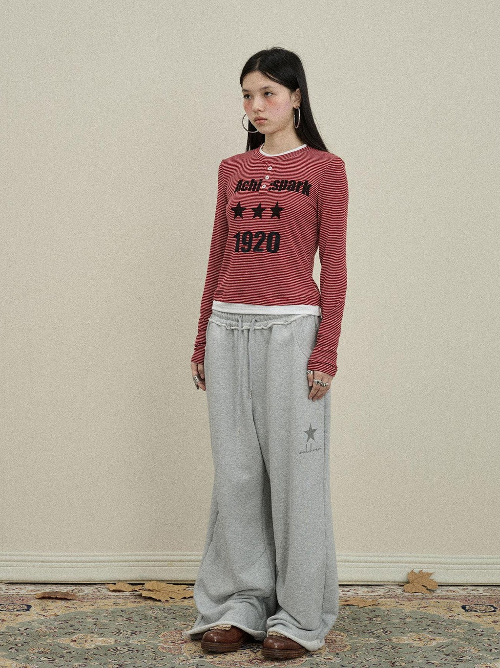 Achihara Star Print Relaxed Wide Leg Natural Waist Women'S Cotton Sweatpants