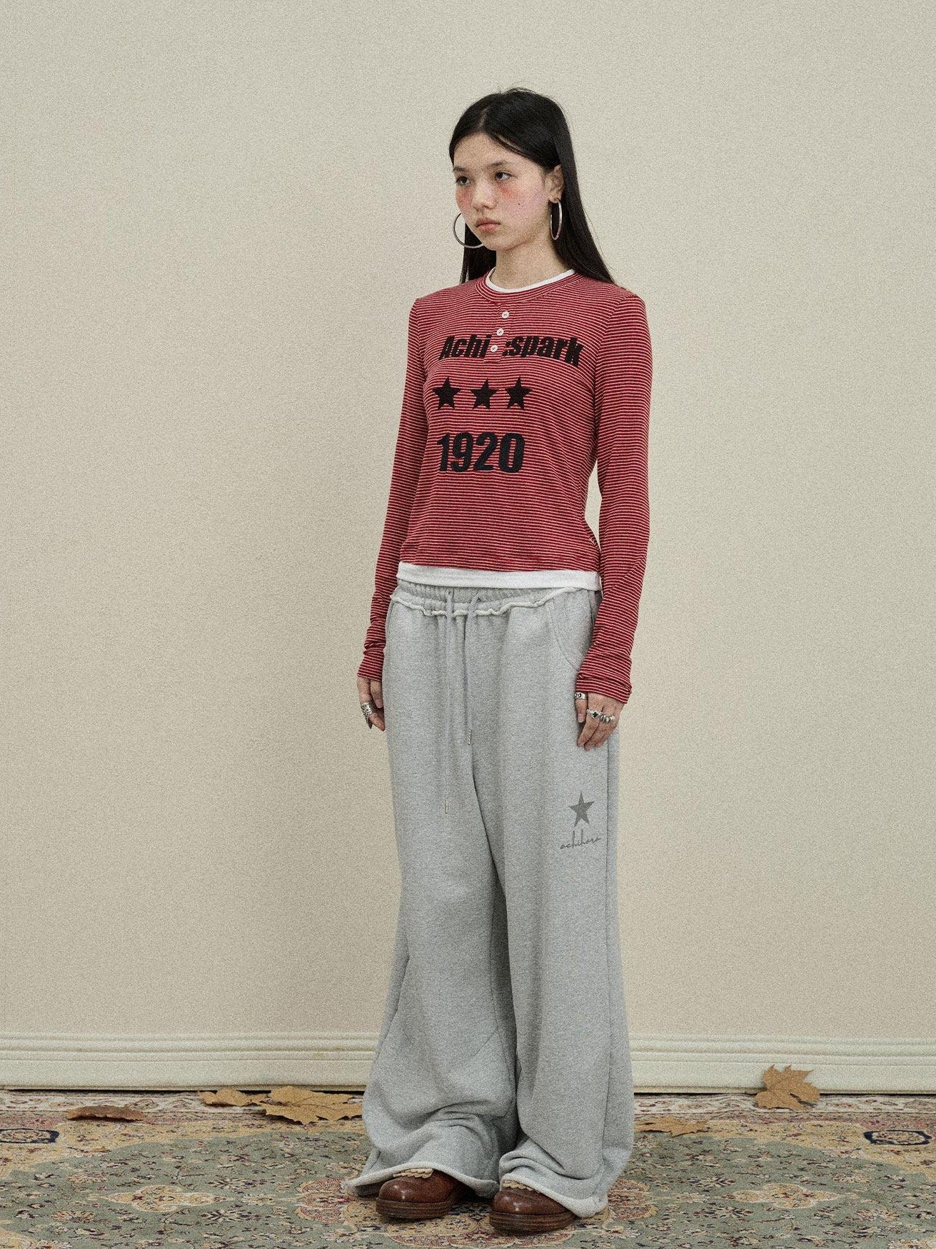 Achihara Star Print Relaxed Wide Leg Natural Waist Women'S Cotton Sweatpants