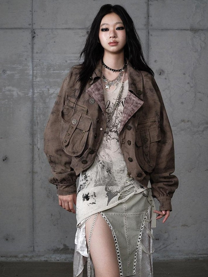 NO ROMANCE Vintage Oversized Plaid Lapel Button Front Long Sleeve Women Casual Jackets