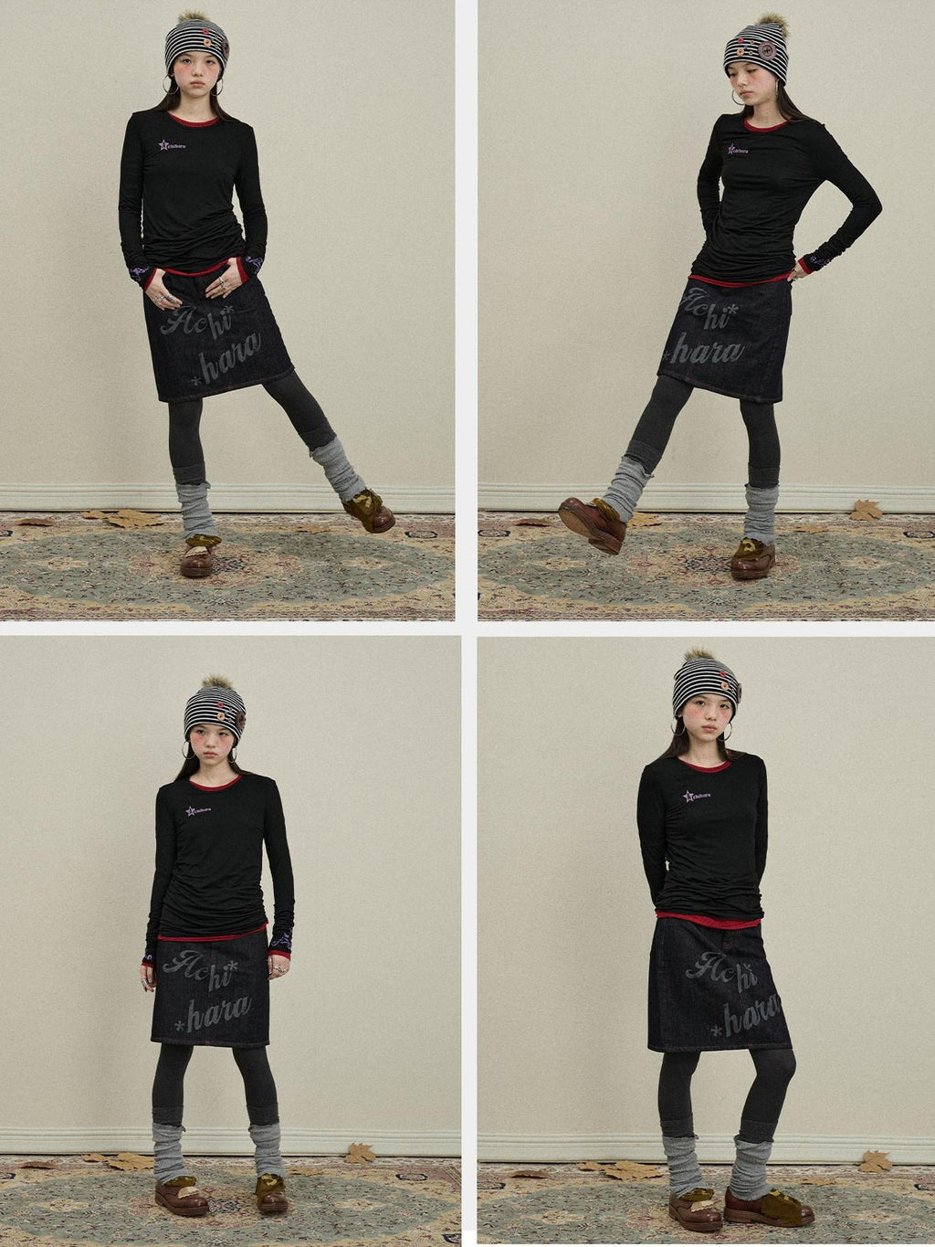 Achihara Denim Printed Embroidered Straight Women'S Cotton Midi Skirts