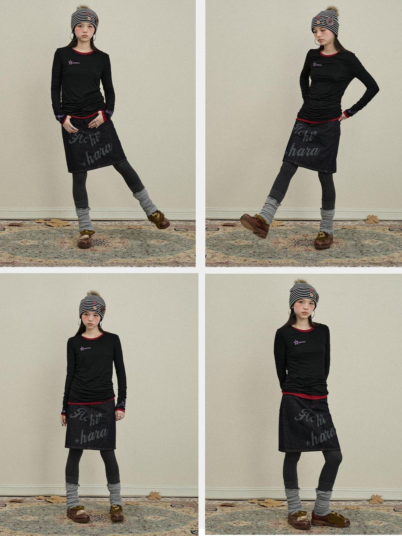 Achihara Denim Printed Embroidered Straight Women'S Cotton Midi Skirts