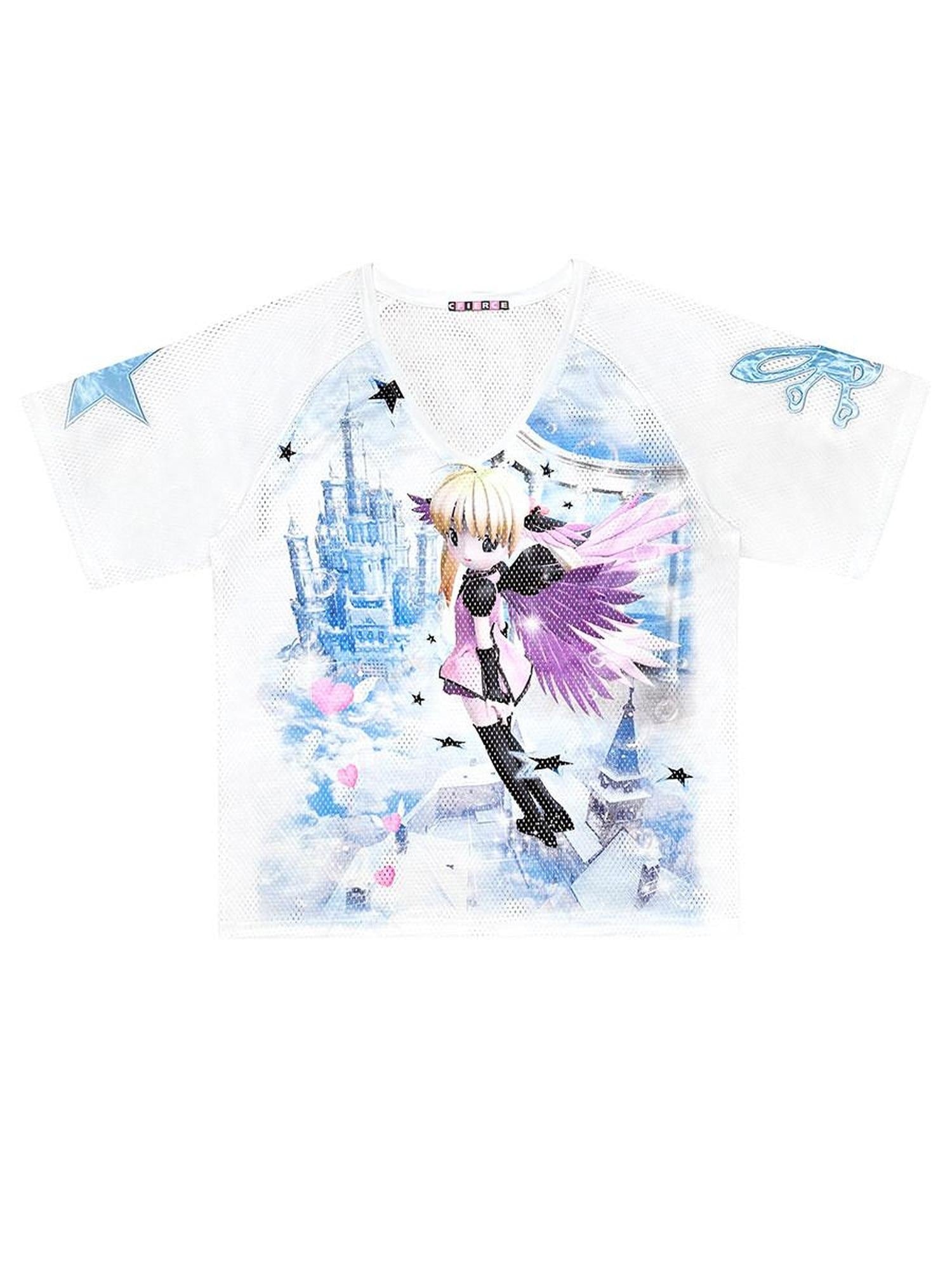 CFIERCE Creative Cartoon Print Loose Commuter Short Sleeve Unisex White T Shirt