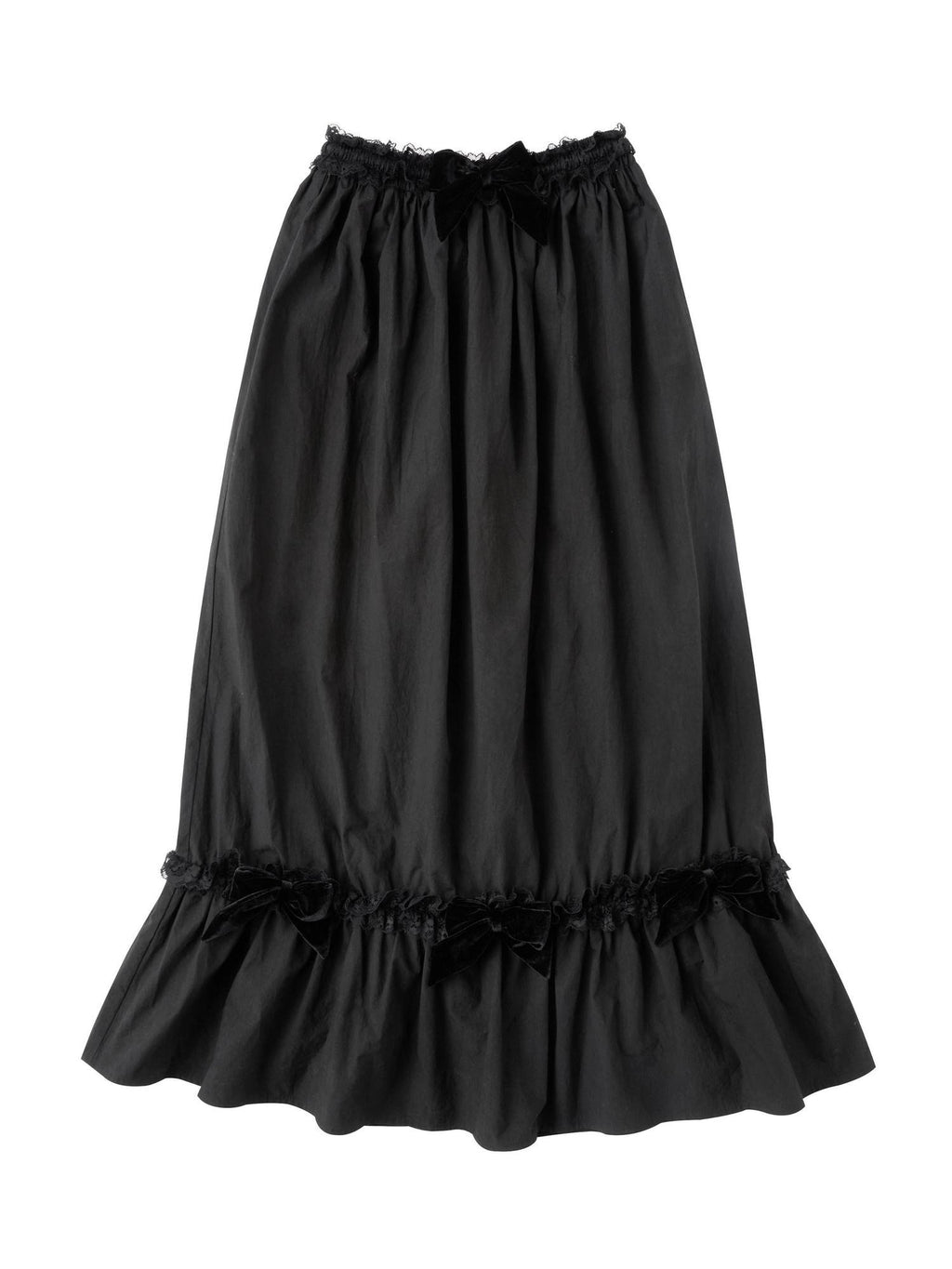 CFIERCE Lace Trim Silk Bamboo Blend Pleated Mid Waist Straight Black Skirt