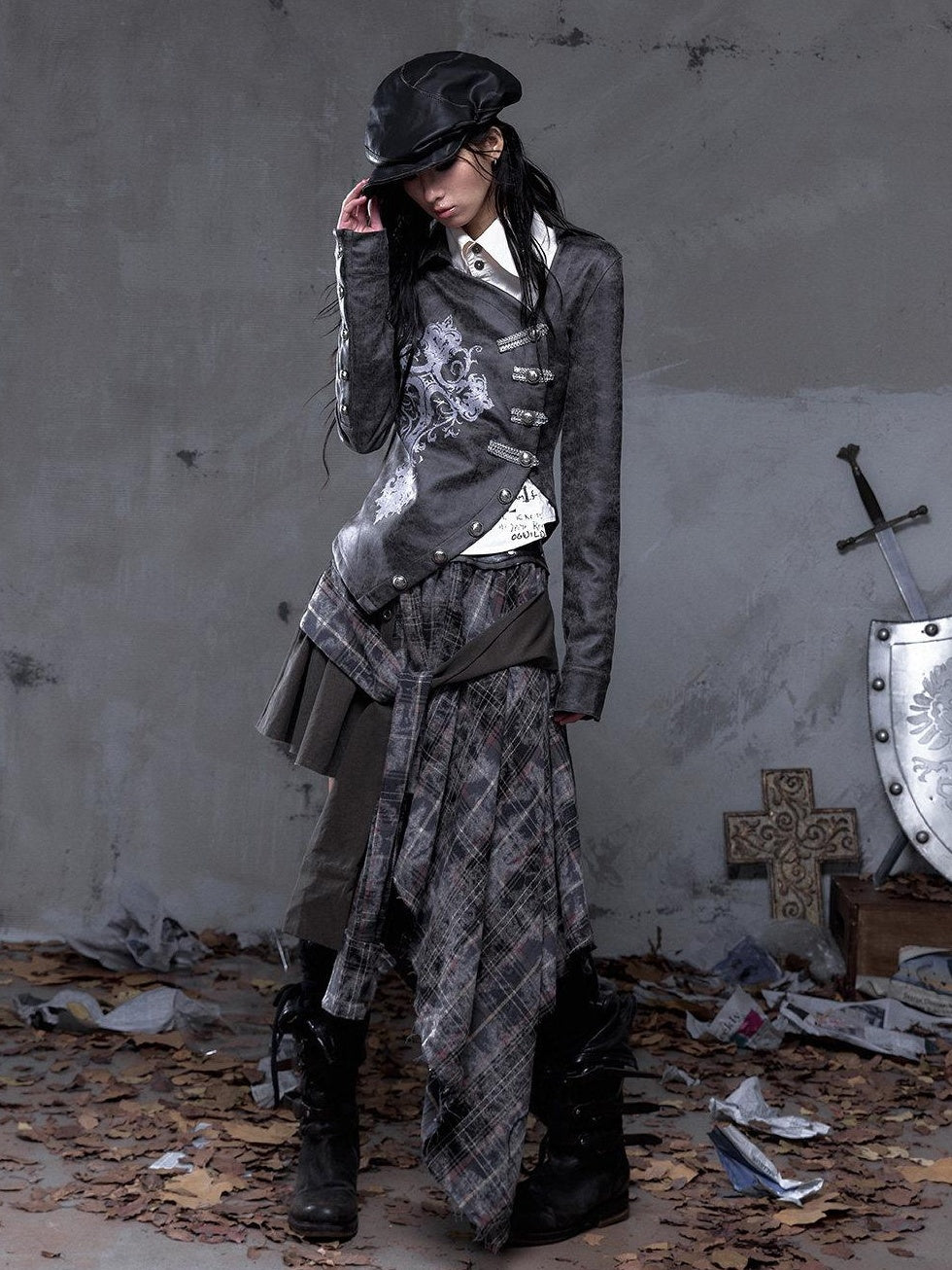 NO ROMANCE Edgy Patchwork Asymmetric Slim Mid Waist Women Citywalk Midi Skirts