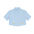 Achihara_Soda_Blue_Office_Collared_Short_Sleeve_Women'S_100_Percent_Cotton_Crop_Tops_MISSTT