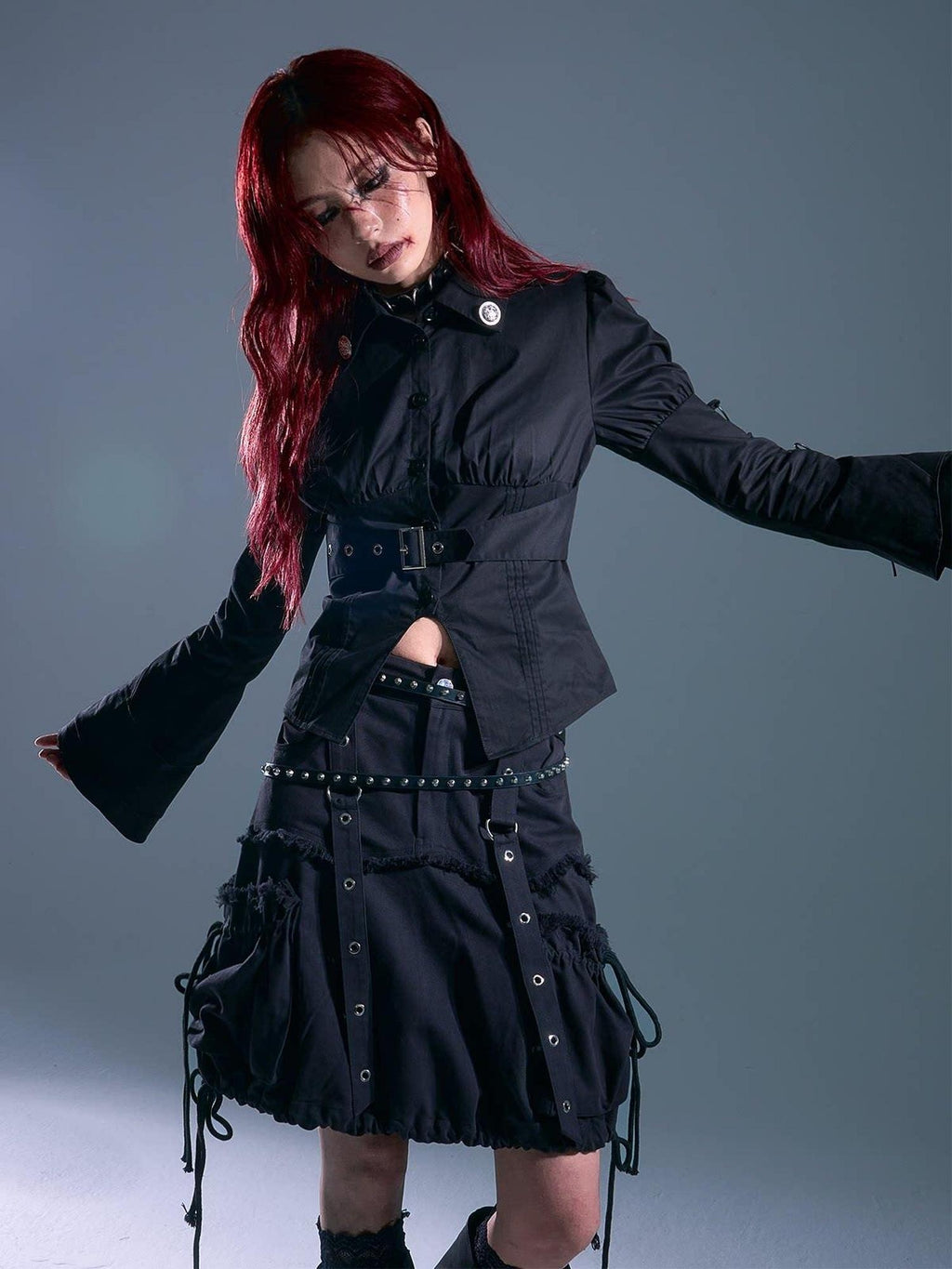 Frustration Garden Drawstring Pocket Punk Bubble Shape Mid Waist Casual City Campus Mini Skirts