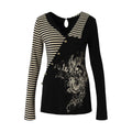 NO_ROMANCE_Cozy_Knit_Star_Printed_Relaxed_Polo_Collar_Women_Black_Ecru_Long_Sleeve_T-Shirts_MISSTT
