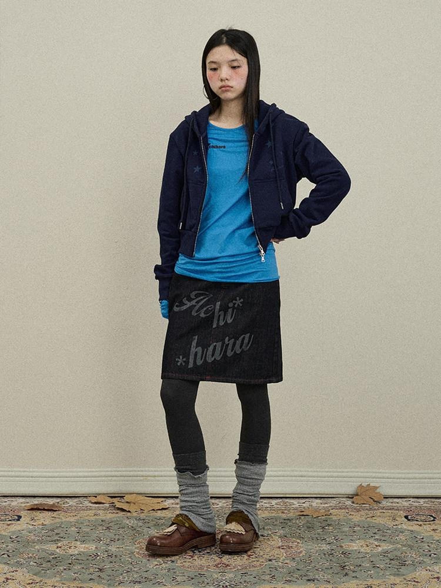 Achihara Denim Printed Embroidered Straight Women'S Cotton Midi Skirts