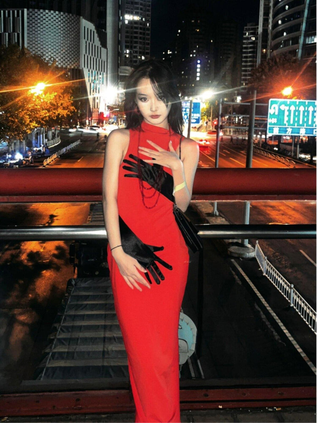 ANTIMOON 3d Red Black Colorblock Hand Painted Women's Polyester Bodycon Maxi Dresses