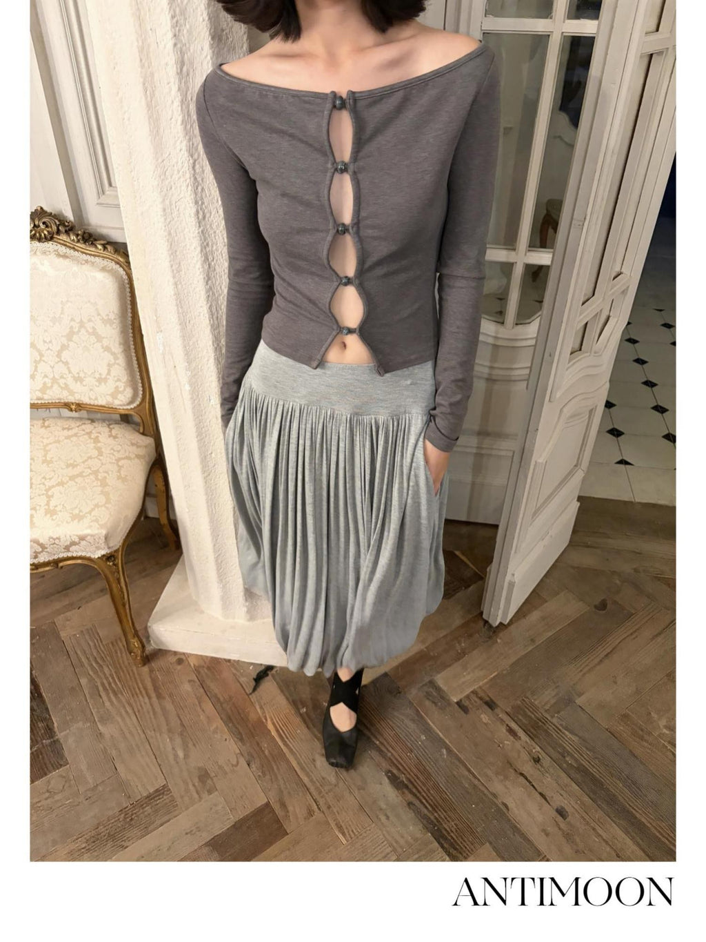 ANTIMOON Artistic Draped Pleated Pocket Knit Women's Viscose Midi Skirts