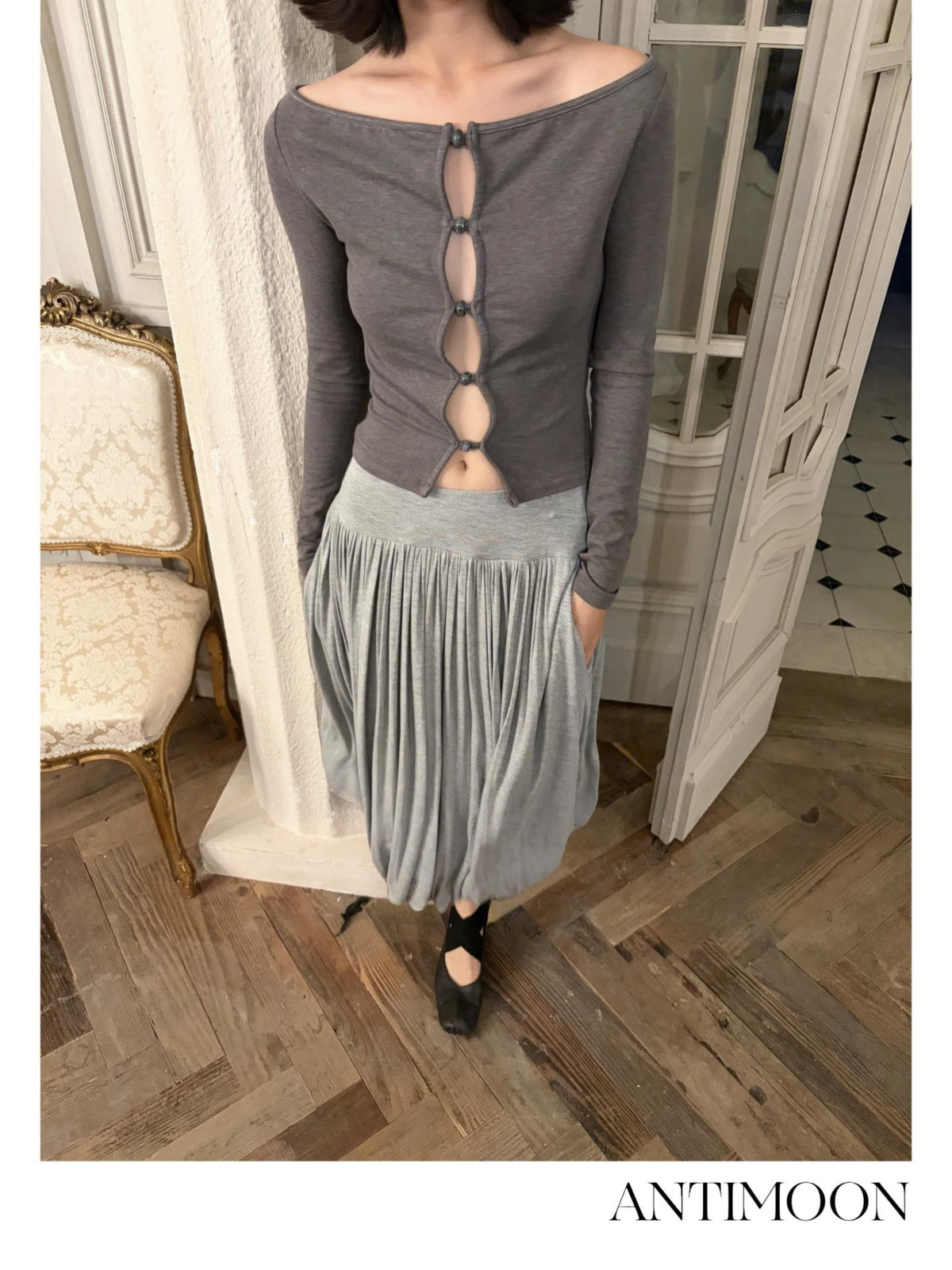 ANTIMOON Artistic Draped Pleated Pocket Knit Women's Viscose Midi Skirts