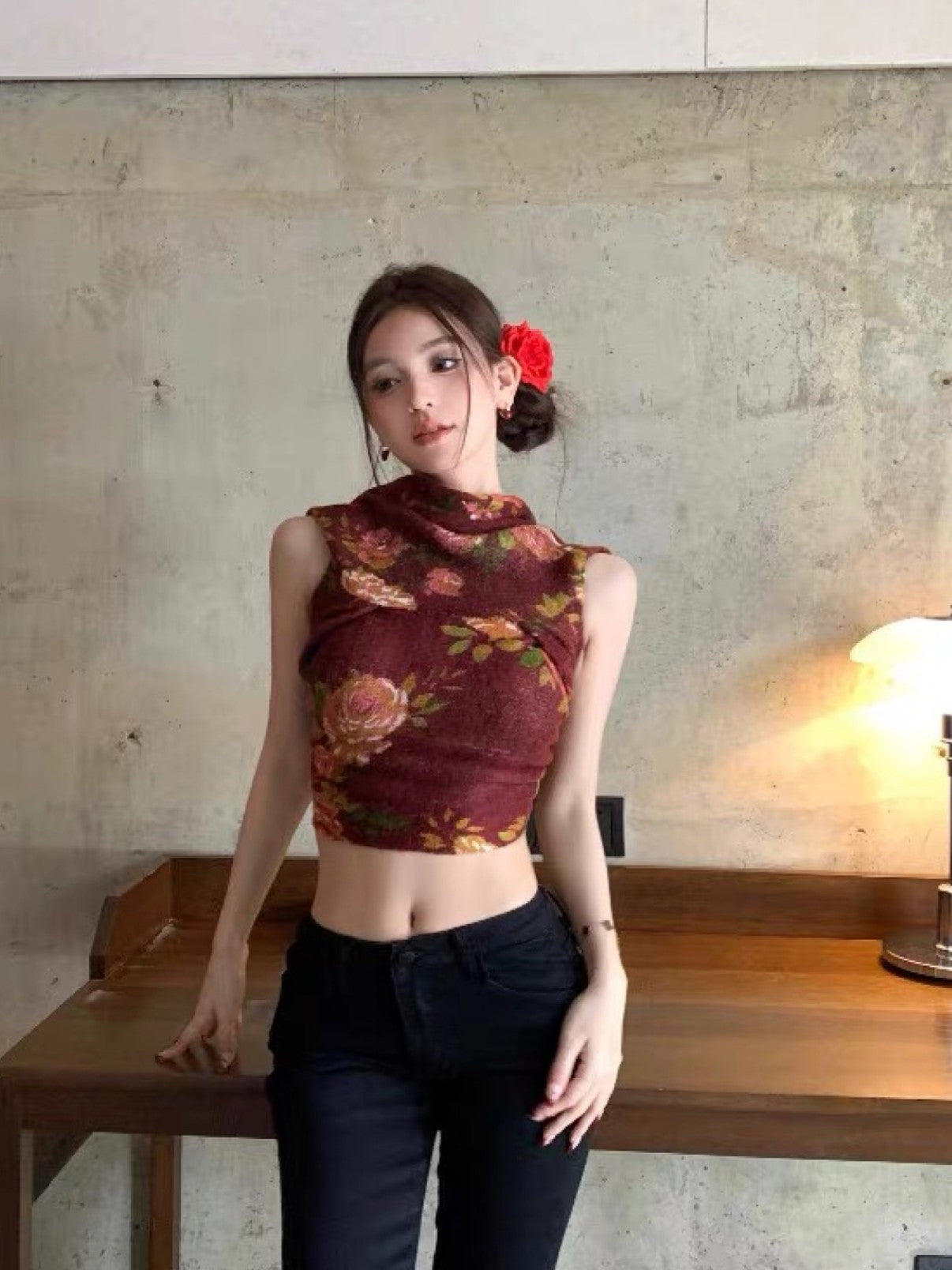 ANTIMOON Asymmetric Back Tie Webbing Cropped Women's Polyester Off-shoulder Sweaters