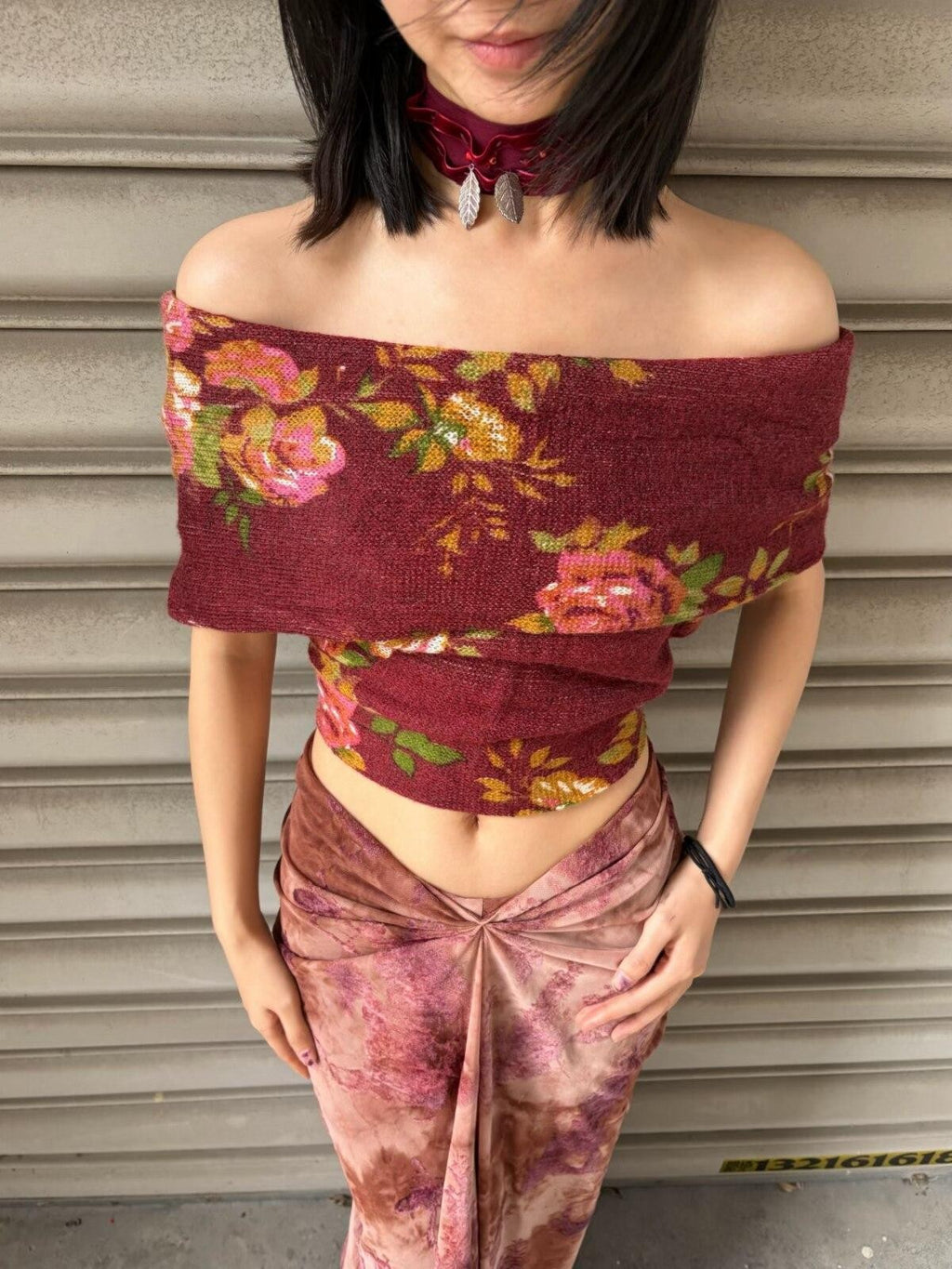 ANTIMOON Asymmetric Back Tie Webbing Cropped Women's Polyester Off-shoulder Sweaters
