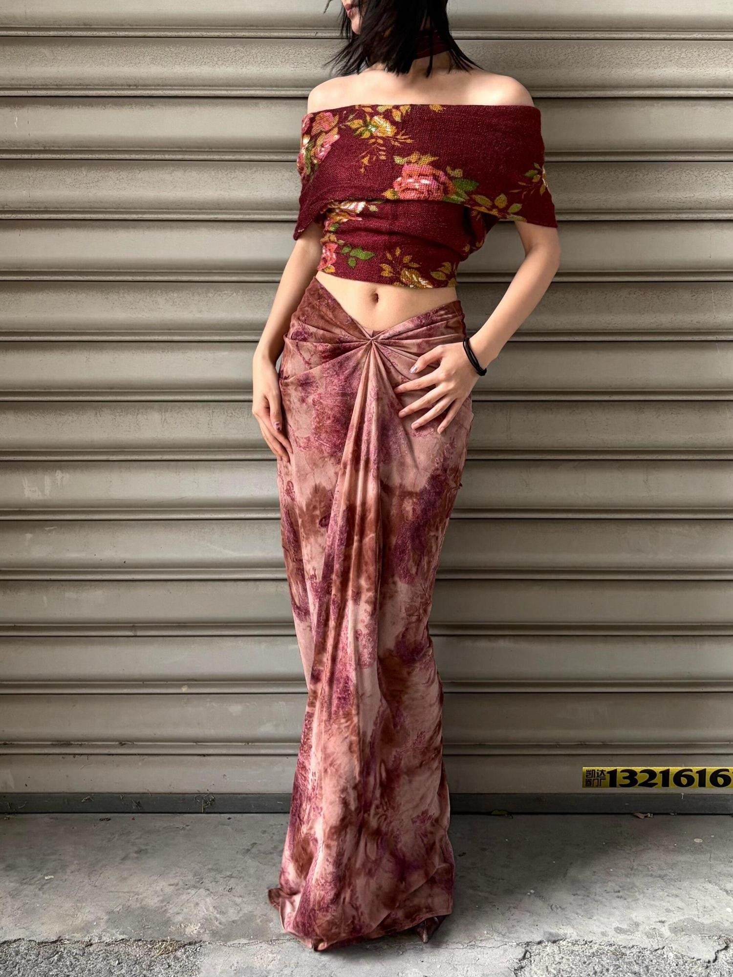 ANTIMOON Asymmetric Back Tie Webbing Cropped Women's Polyester Off-shoulder Sweaters