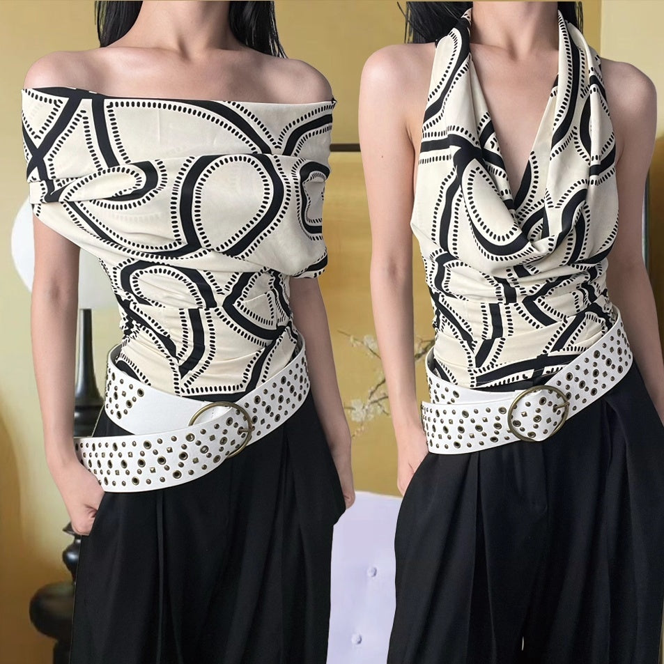 ANTIMOON_Beige_Vintage_Print_Striped_Cable_Knit_Women's_Polyester_Halter_Tops_949175846748_MISSTT