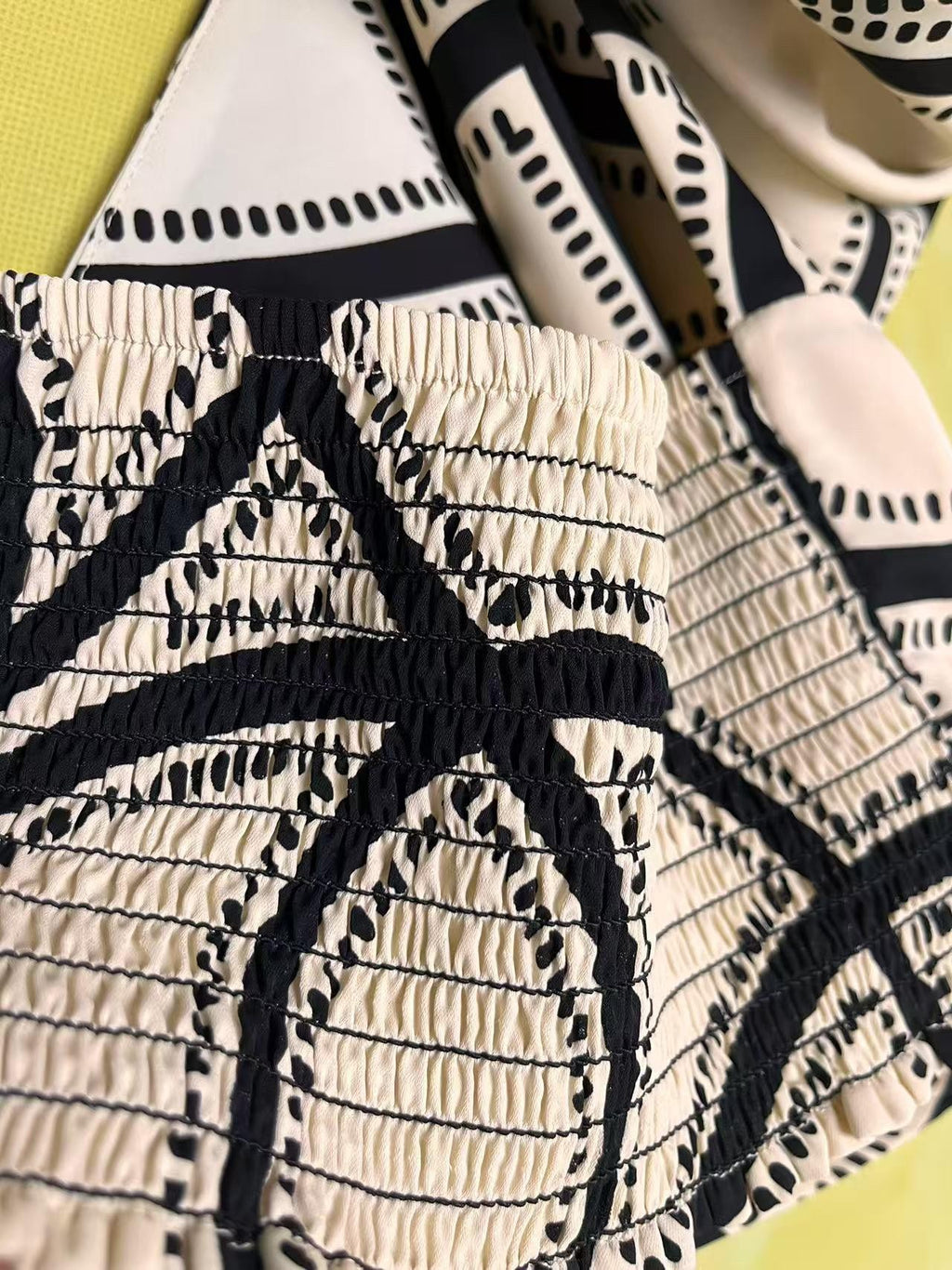 ANTIMOON Beige Vintage Print Striped Cable Knit Women's Polyester Halter Tops